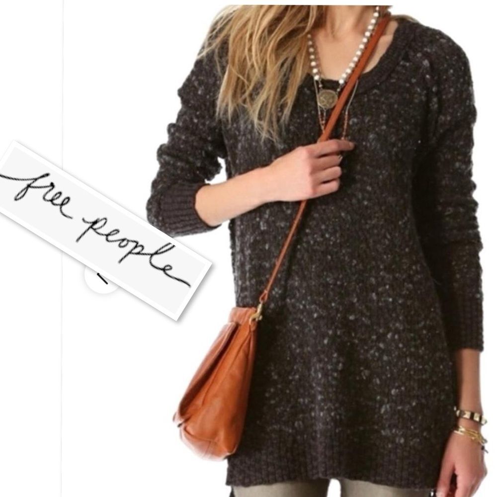 Free People Jeepster Textured Open Knit Scoop Neck Sweater Tunic Purple Size M